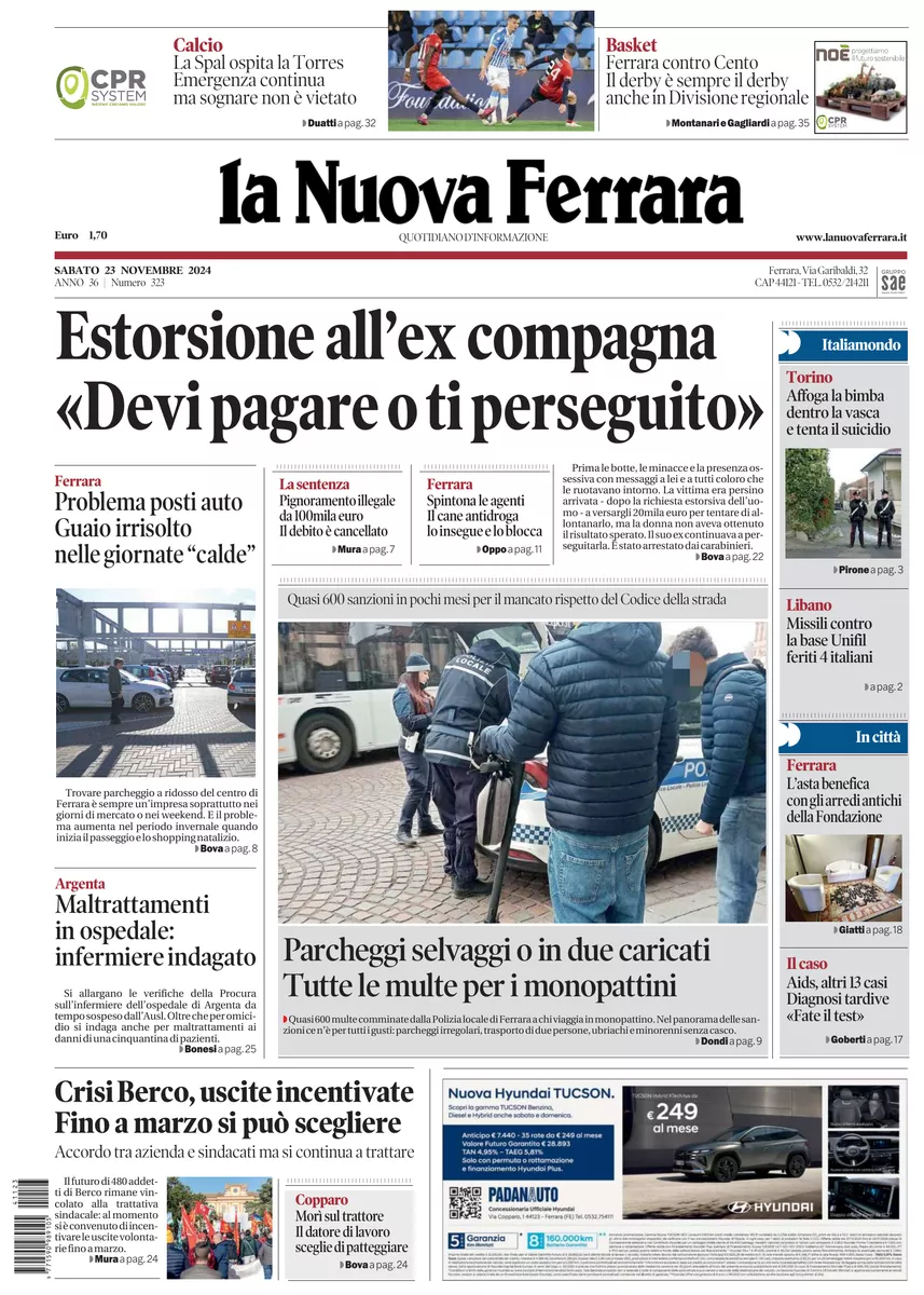 Prima-pagina-nuova ferrara-oggi-edizione-del-2024-11-23